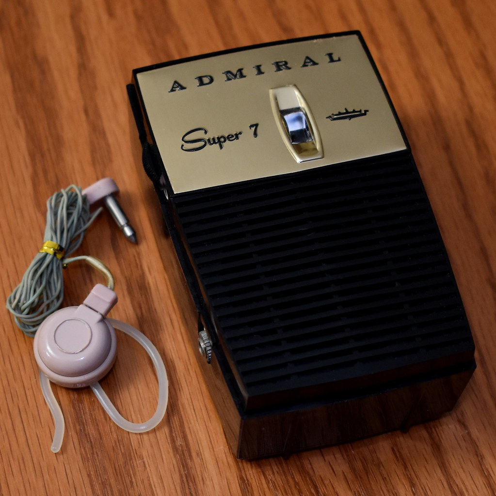 Vintage Admiral Super 7 Transistor Radio With Earphone, Model Y2061 (Black Case), Chassis 7A2, AM Band, 7 Transistors, Made In USA, Circa 1960