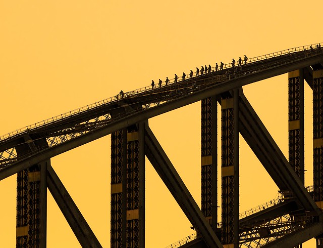 Sydney Harbour Bridge Climbers Descending from Bridge Summit @ Sunset
