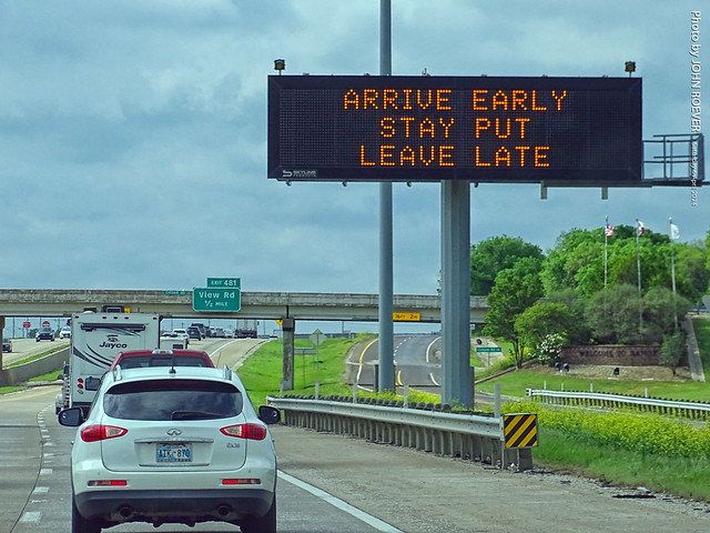 Solar Eclipse Warning on sign along I-35 South, 6 Apr 2024