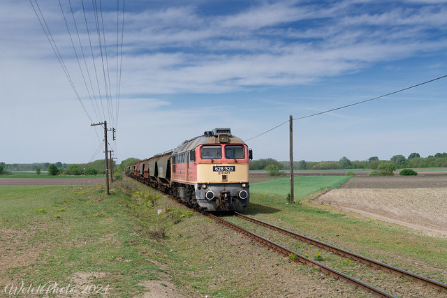Mit einem leeren Getreidezug in der Relation Debrecen - Valea lui Mihai ist M62 323 wenige Kilometer vor dem Zielbahnhof  unterwegs.