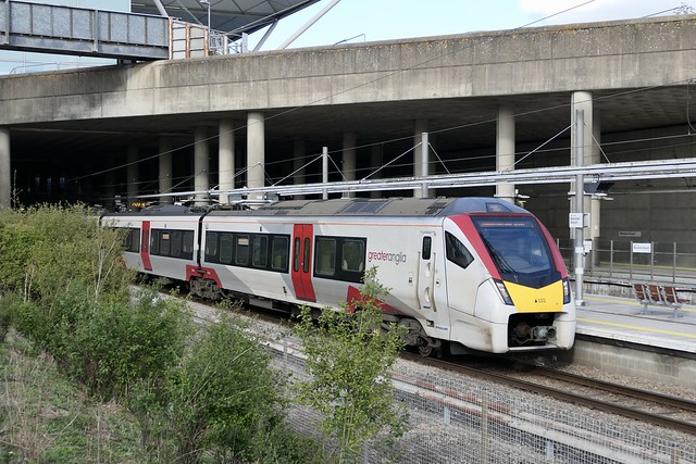 Stadler Rail train of greateranglia at Stansted Airport Station England