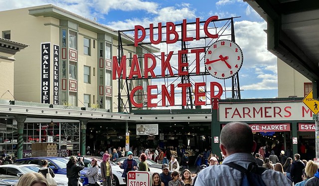 Pike Place Market - Public Market Center clock and sign