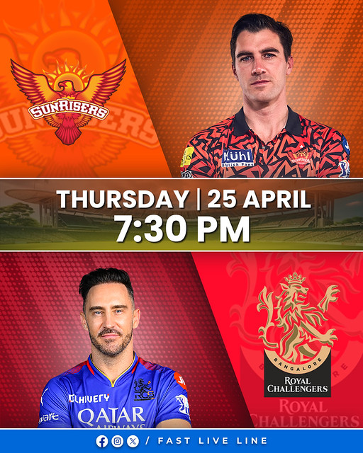 Live Cricket Score - SRH vs RCB, April 25th Match - Fast Live Line