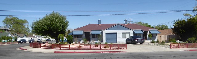 Reno, NV, Son's Neighborhood Walkabout, Duplex with One Garage and Red Fencing