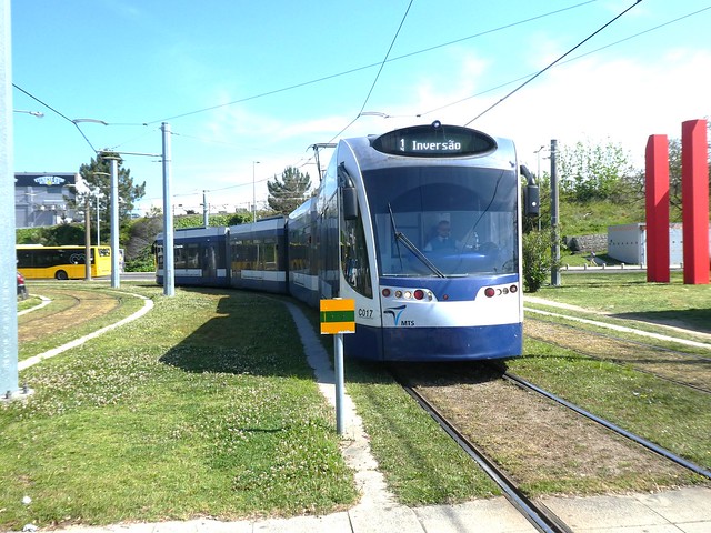 Metro Transportes do Sul (MTS) light rail vehicle CO17 at the Corroios terminus