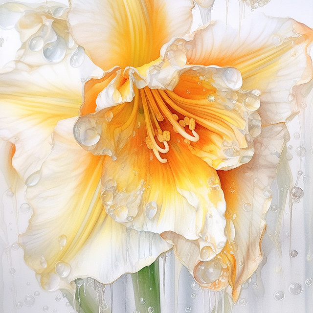 Daffodil Flower Macro Watercolor V1