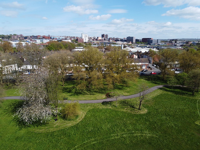 Drone images from Etruria Park of Etruria Valley, Festival Park and Hanley