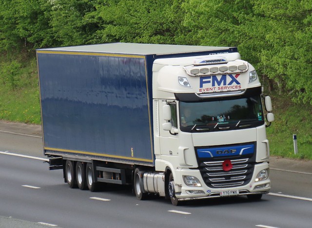 FMX Event Services, DAF-XF (T70FMX) On The A1M Northbound, Fairburn Flyover, North Yorkshire 18/4/24