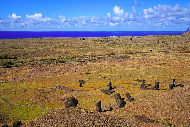Rano Raraku moai's factory from above, Easter Island
