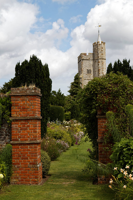 Holy Cross Church from Walled Garden of Goodnestone Park Kent England 4