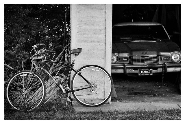 bicycle and garaged car