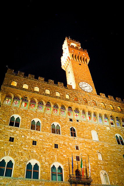 Majestic Night Time View Palazzo Vecchio Clock Tower Florence Italy