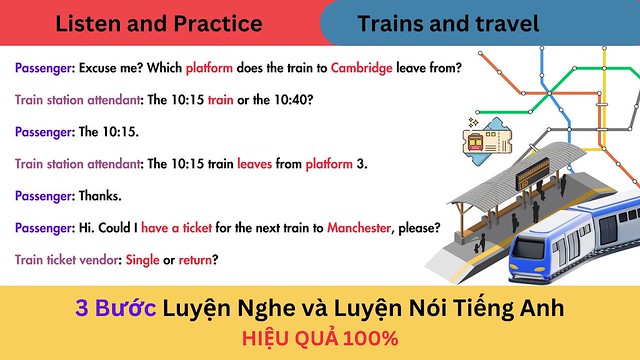 Amazing: (14) LUYỆN NGHE NÓI TIẾNG ANH - Trains and travel Train Station Conversation - Let's study with Mây