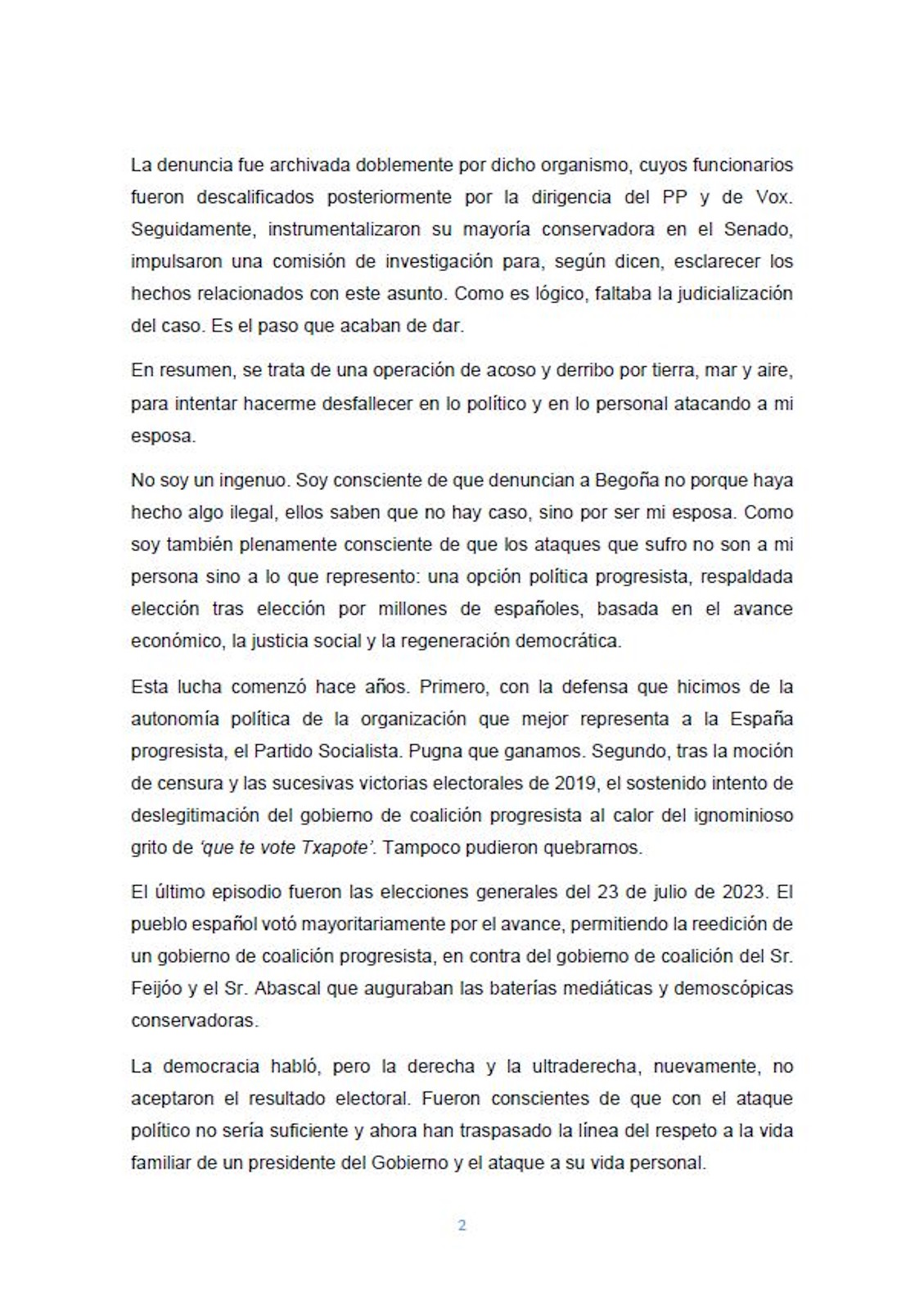 Carta de Sánchez a los españoles sobre corrupción de su mujer, Begoña Gómez, PSOE (3)