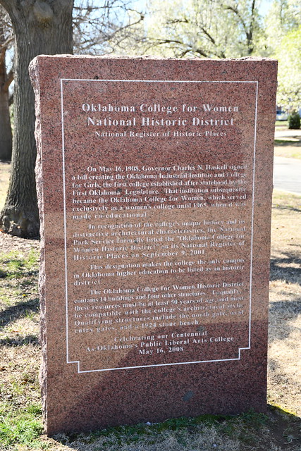 Oklahoma College for Women National Historic District Marker – back (Chickasha, Oklahoma)