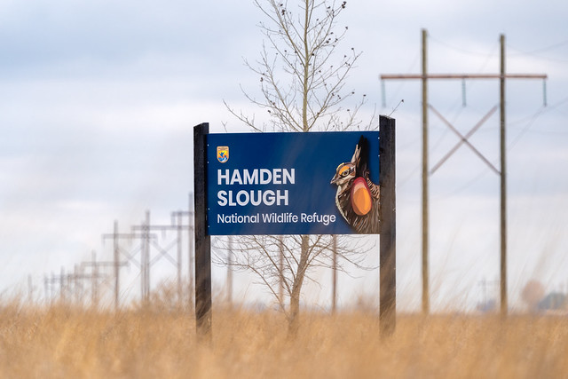 Hamden Slough National Wildlife Refuge sign in Hamden Township, Minnesota