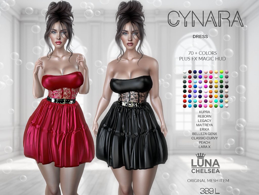 ❤️, Cynara Lace and Satin Belted Cocktail Dress, 70+ Colors,Plus Fx Hud,Exclusive Original Mesh item