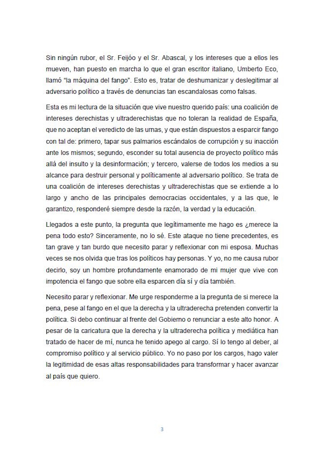 Carta de Sánchez a los españoles sobre corrupción de su mujer, Begoña Gómez, PSOE (1)
