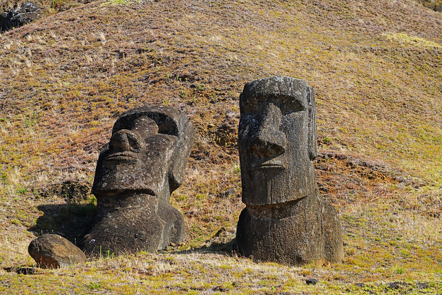 Two heads, Rano Raraku, Easter Island