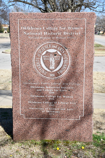 Oklahoma College for Women National Historic District Marker – front (Chickasha, Oklahoma)