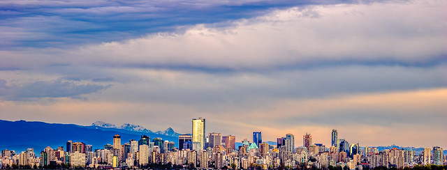 Panoramic Shot of Vancouver Skyline at Sunset