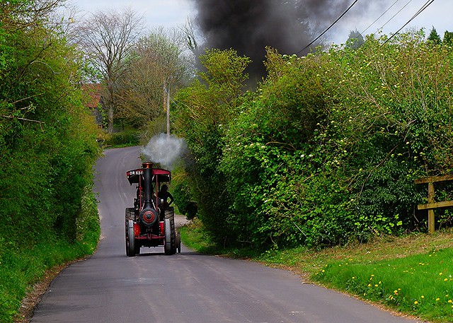 Steam Roller Puffing Along a Country Lane