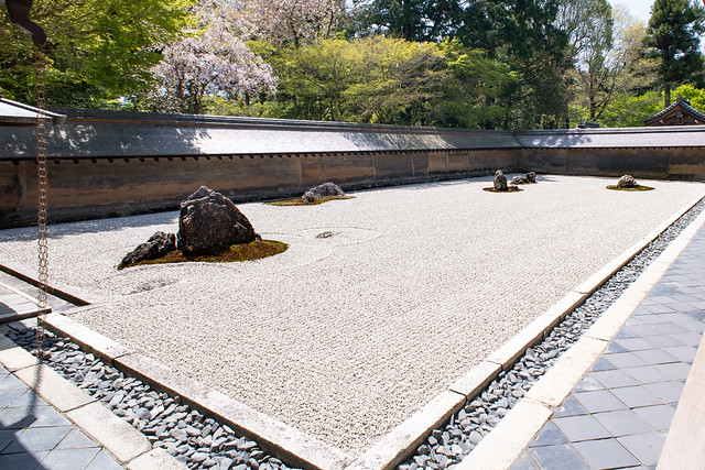 Garden at Ryoan-ji, the Zen Buddhist Temple in Kyoto, Japan