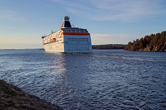 Baltic Queen passing Oskar-Fredriksborg, Sweden