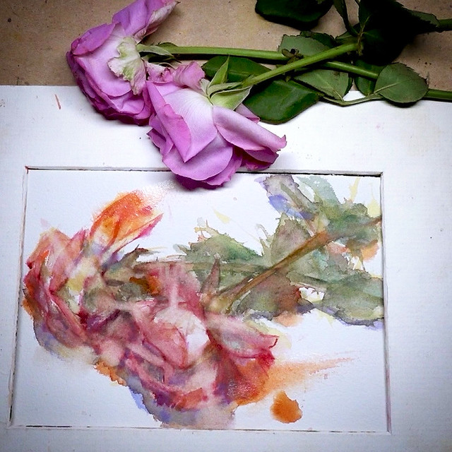 Day 3183. The process of daily rose painting for today.