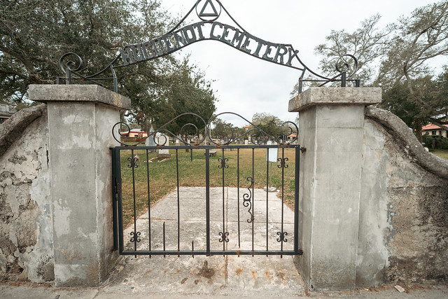 Saint Augustine, Florida - December 31, 2022: Huguenot Cemetery, a Protestant Cemetery for burials from 1821 to 1884, many who had yellow fever