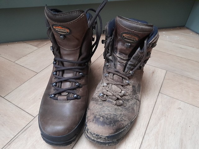 Two Meindl Bhutan boots - one old, one new