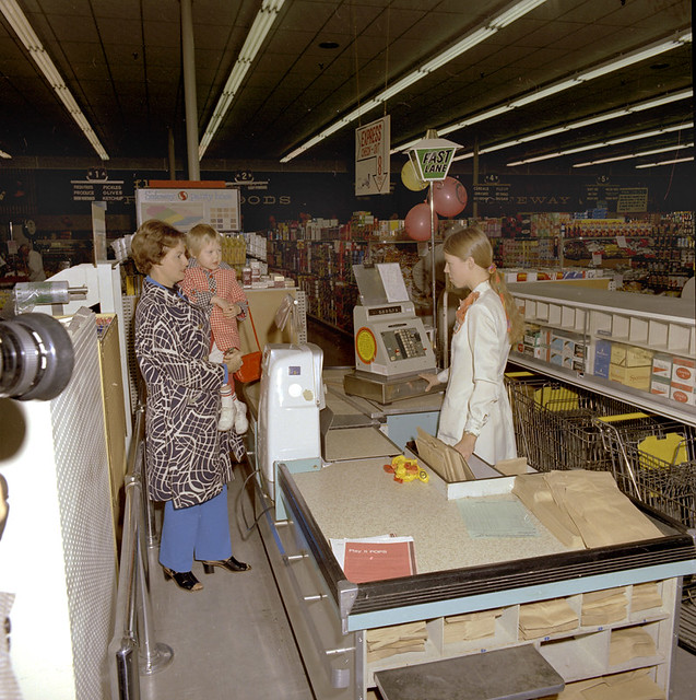 Check-out counter, Safeway, Edmonton, Alberta, 1974