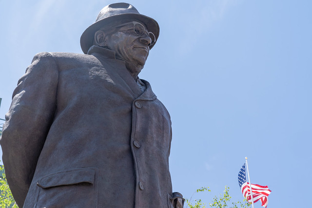 Green Bay, Wisconsin - June 2, 2023: Close up of the Vince Lombardi statue outside Lambeau Field, home of the Green Bay Packers NFL team