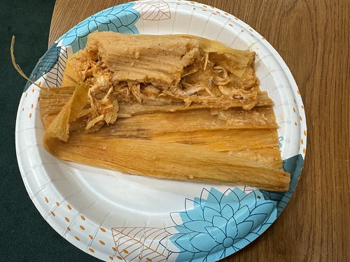 Chicken Tamal A woman came by our office and sold us a dozen tamales. They are delicious! 