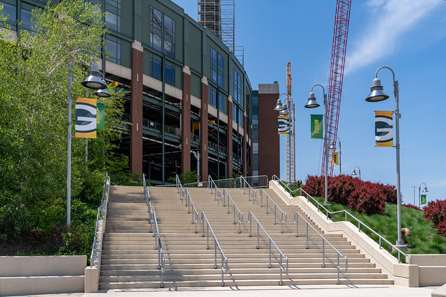 Green Bay, Wisconsin - June 2, 2023: Stairs leading up to Lambeau Field, home of the Green Bay Packers NFL team