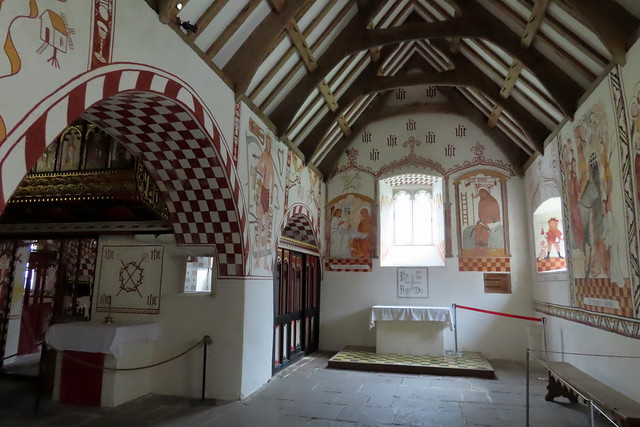 Inside St Teilo's Church is a historic building originally located at Llandeilo Tal-y-Bont near Pontarddulais and now reconstructed at St Fagans National History Museum. seen on 23.4.24 (SMB)