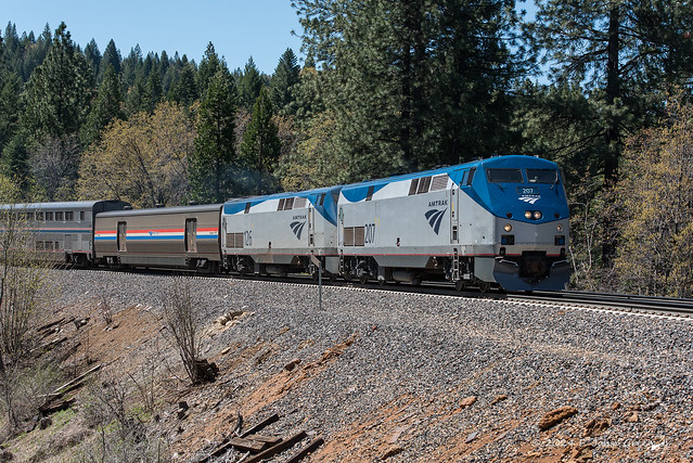 P42DC #207 & #126 with the westbound California Zephyr at Towle California