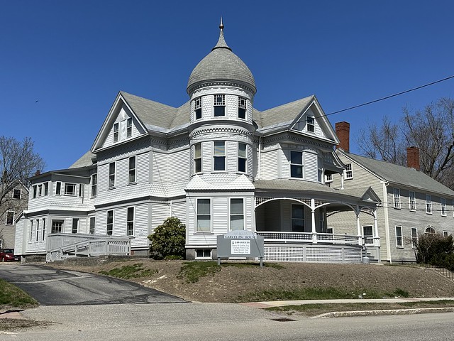 A. A. Garcelon House. 223 Main Street. Auburn, Maine. Built in 1890 using the Victorian and Queen Anne Styles. Added to the National Register of Historic Places in 1980. Contributing Building to the NRHP District.