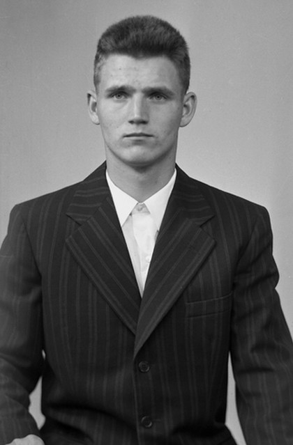 Unknow young man in striped blazer and shirt, from Vadstena, Sweden 1960.