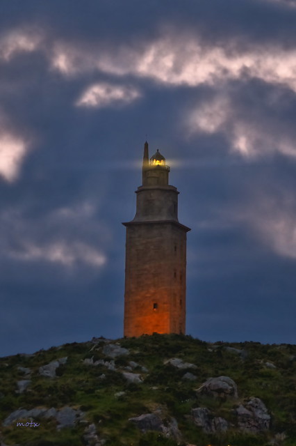 La Torre de Hércules alumbrando.A Coruña.Spain.