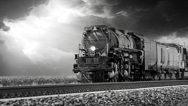 August, summer, Big Boy 4014, Steam Locomotive, train, Union Pacific, sunflower
