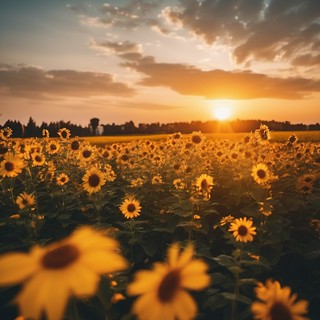 Sunflower field, sunset