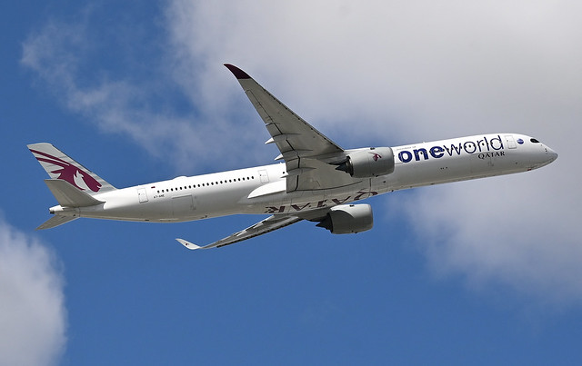 Qatar Airways Oneworld Livery A350-1041 (A7-ANE) LAX Takeoff 5