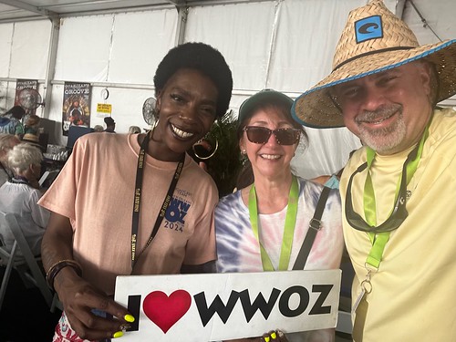 Fun in the WWOZ Hospitality Tent on Day 2 of Jazz Fest 2024