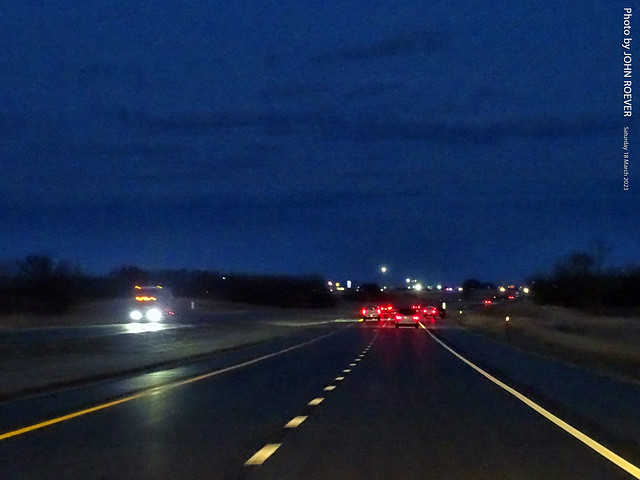 I-35 North at Night in Coffey County, 18 Mar 2023