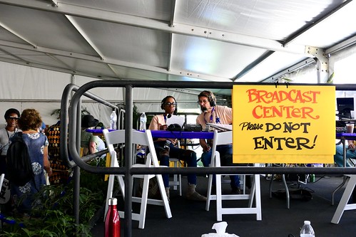 Broadcast in the Hospitality Tent at Jazz Fest 2024. Photo by Michele Goldfarb.