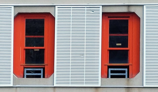two red windows and many lines