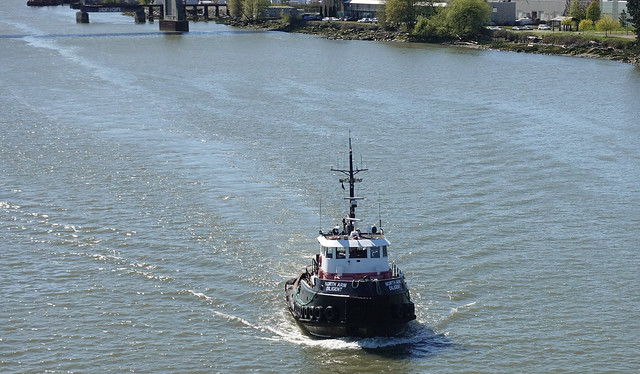 Tug boat, North Arm Diligent, aerial view,