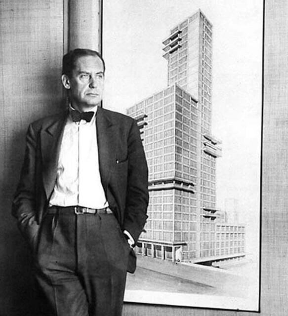 Walter Gropius, Founder of the Bauhaus Movement pictured next to a picture of the Chicago Tribune Building. tHe Audi TT is a Bauhaus design.