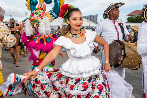 Colombian parade with Joaquin Perez y su Herencia Ancestral at Jazz Fest on April 26, 2024. Photo by Ryan Hodgson-Rigsbee.